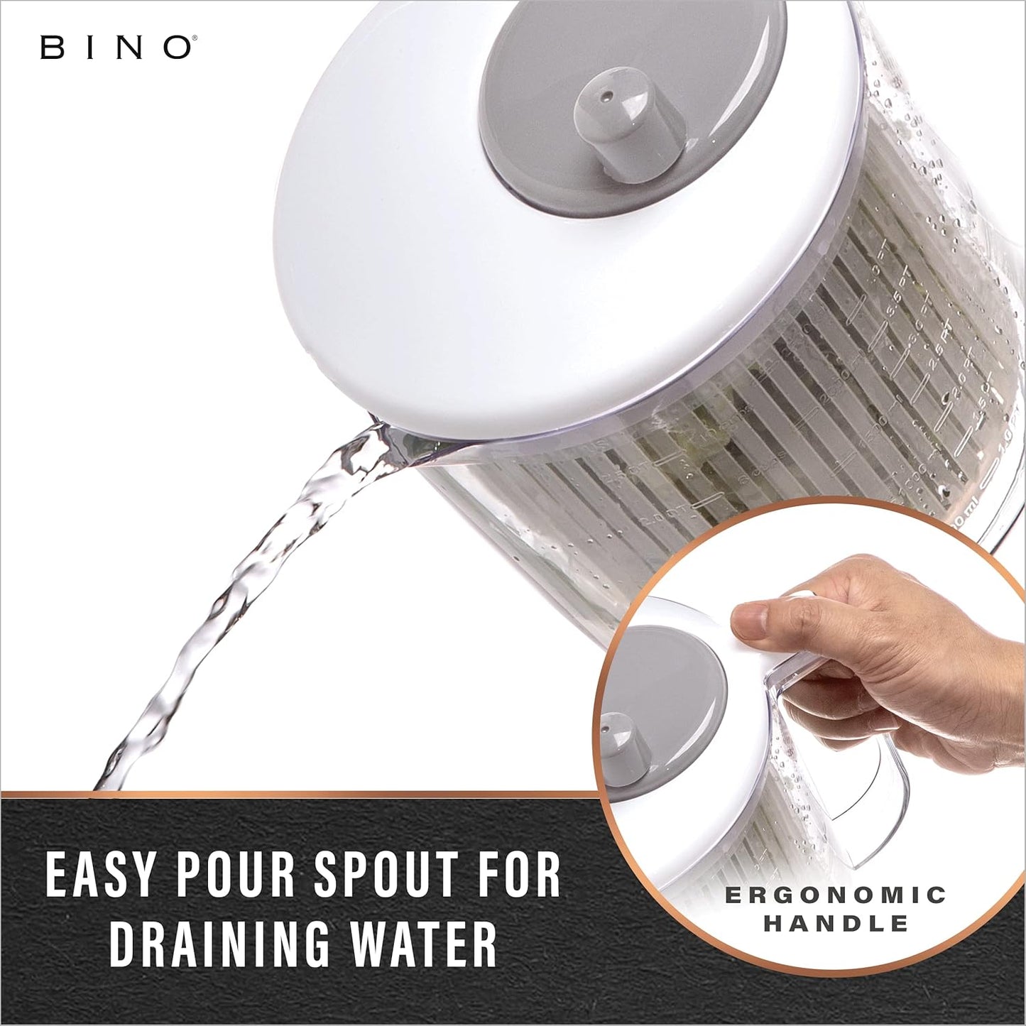 BINO | Salad Spinner - 2.6 Qt | Small Manual Lettuce Spinner with Buil