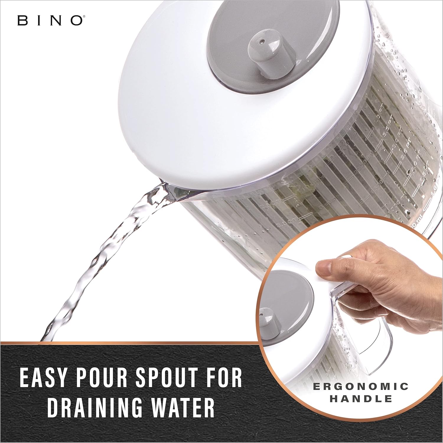 BINO | Salad Spinner - 2.6 Qt | Small Manual Lettuce Spinner with Buil