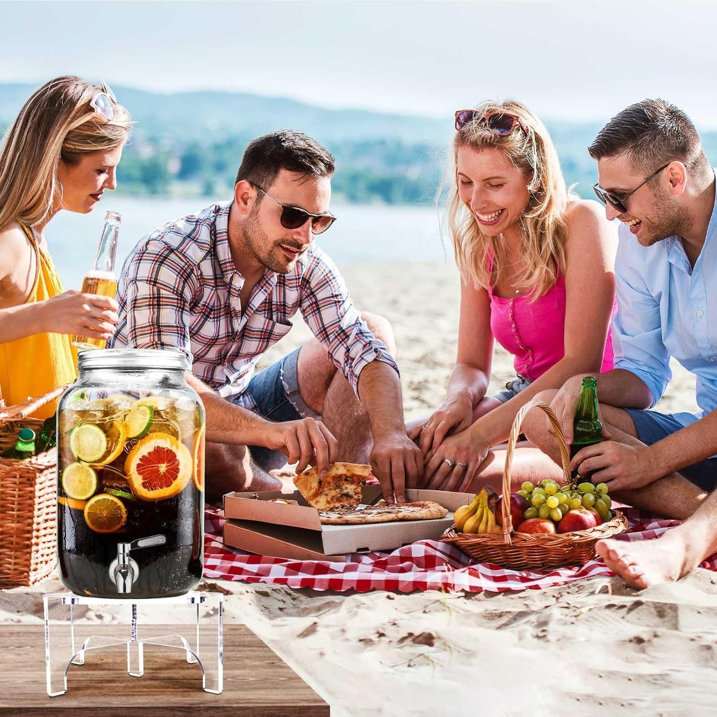 Acrylic Beverage Dispenser Stand Only, Fit Max 8.7 Inch Glass Drink Dispenser and Water Jug Holder, Plant Stand, Cake Display Stand for Parties and Catering Events