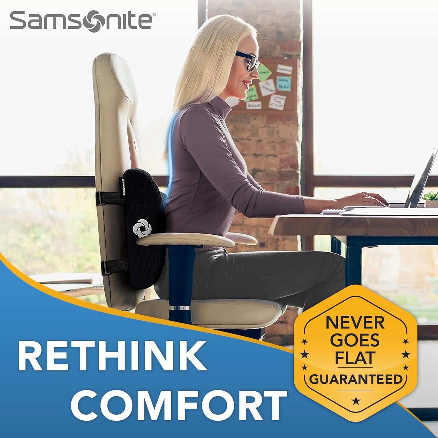 Samsonite Memory Foam Lumbar Support Pillow for Office Chair, Gaming Chair, or Automotive Use, Ergonomic Back Cushion, Home Office Essentials for Sitting Comfort and Posture Relief Back Support