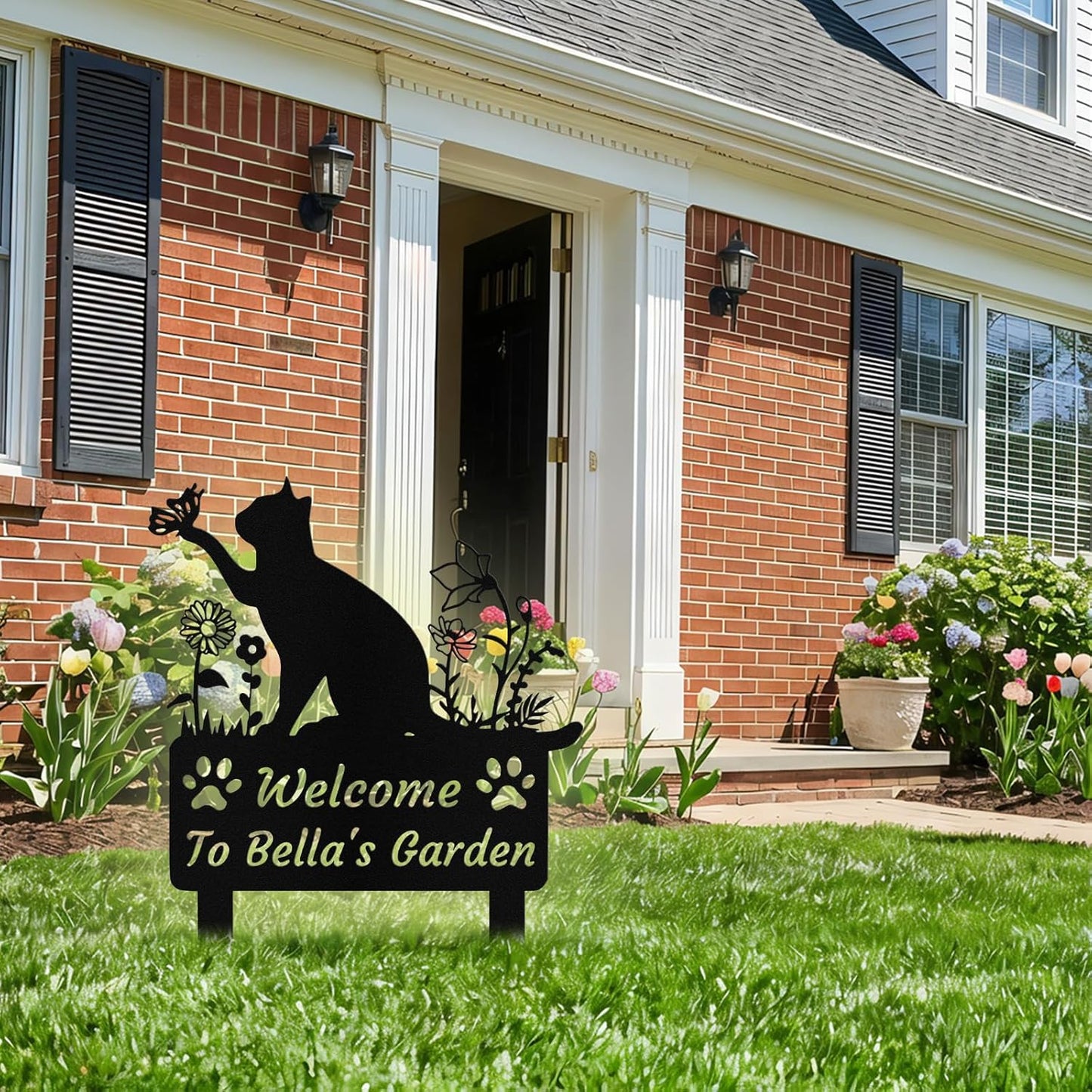 Custom Metal Cat Garden Sign with Stake, Personalized Garden Sign for 