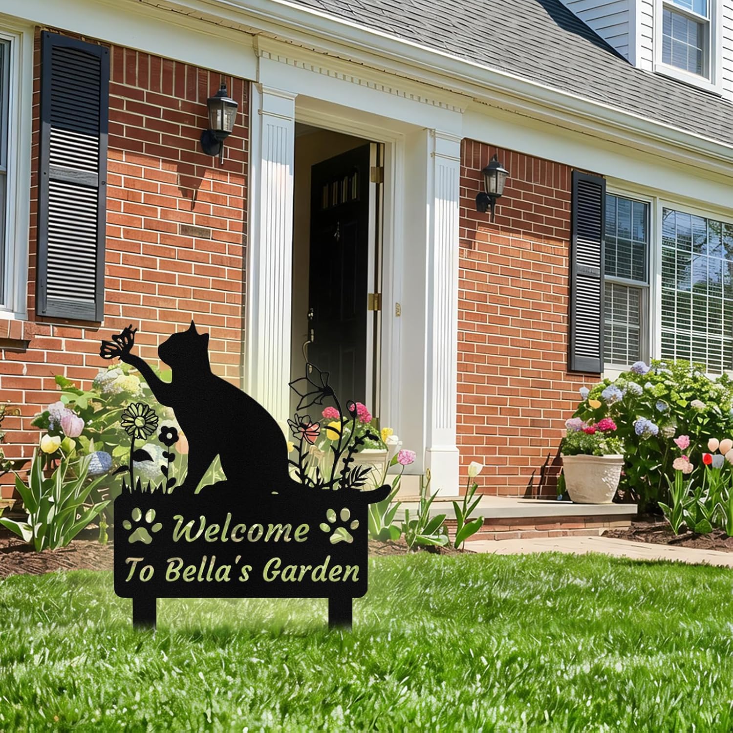 Custom Metal Cat Garden Sign with Stake, Personalized Garden Sign for 