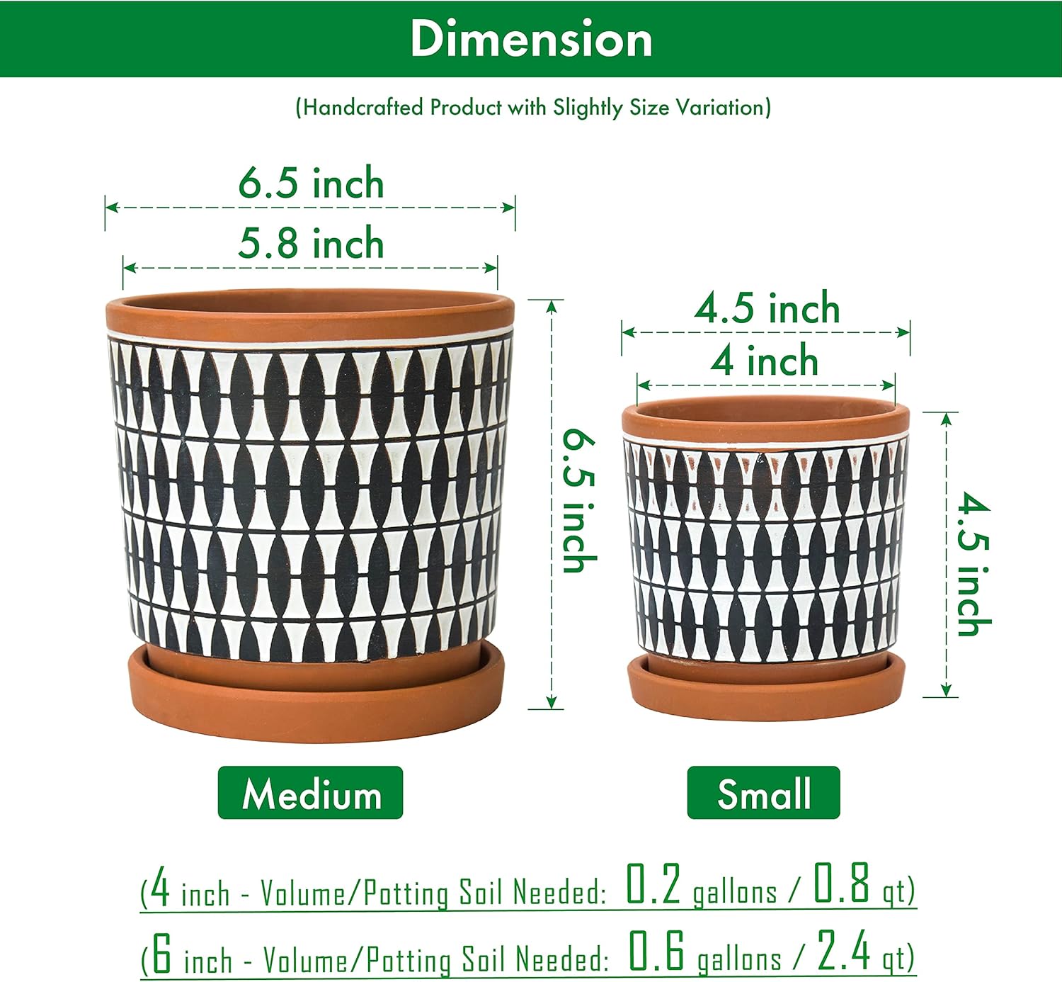 D'vine Dev Set of 2 Terracotta Pots, 4 Inch and 6 Inch, Planter Pots f