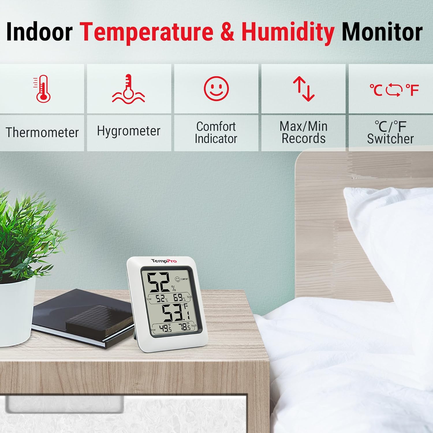 TempPro TP50 Digital Hygrometer Indoor Thermometer Room Thermometer an