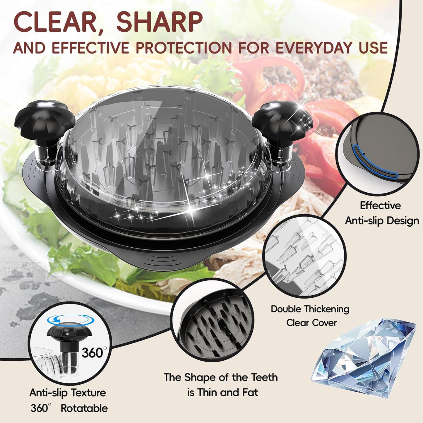 XL11.5” Chicken Shredder, Large Pro Meat Shredder Tool Twist with Ergonomic Handle, Strong Non-Slip Base, Dishwasher Safe, Kitchen Chicken Grinder for Ground Food, Vegetables, Black