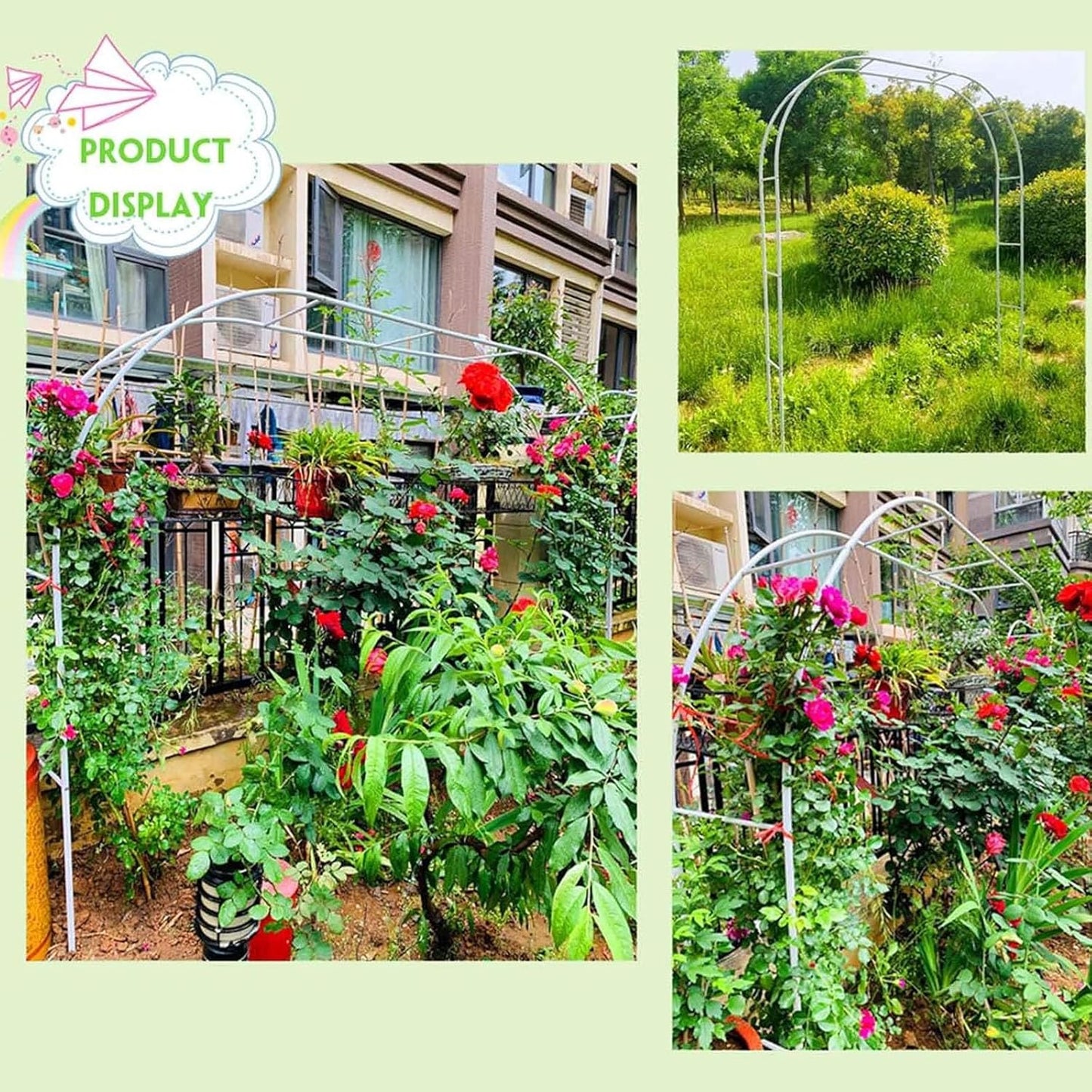 Sturdy Metal Garden Trellis Arch for Climbing Plants, Outdoor Arbor Archway for Weddings & Parties, Durable Steel Structure, White, 1.8x2.5x0.4m