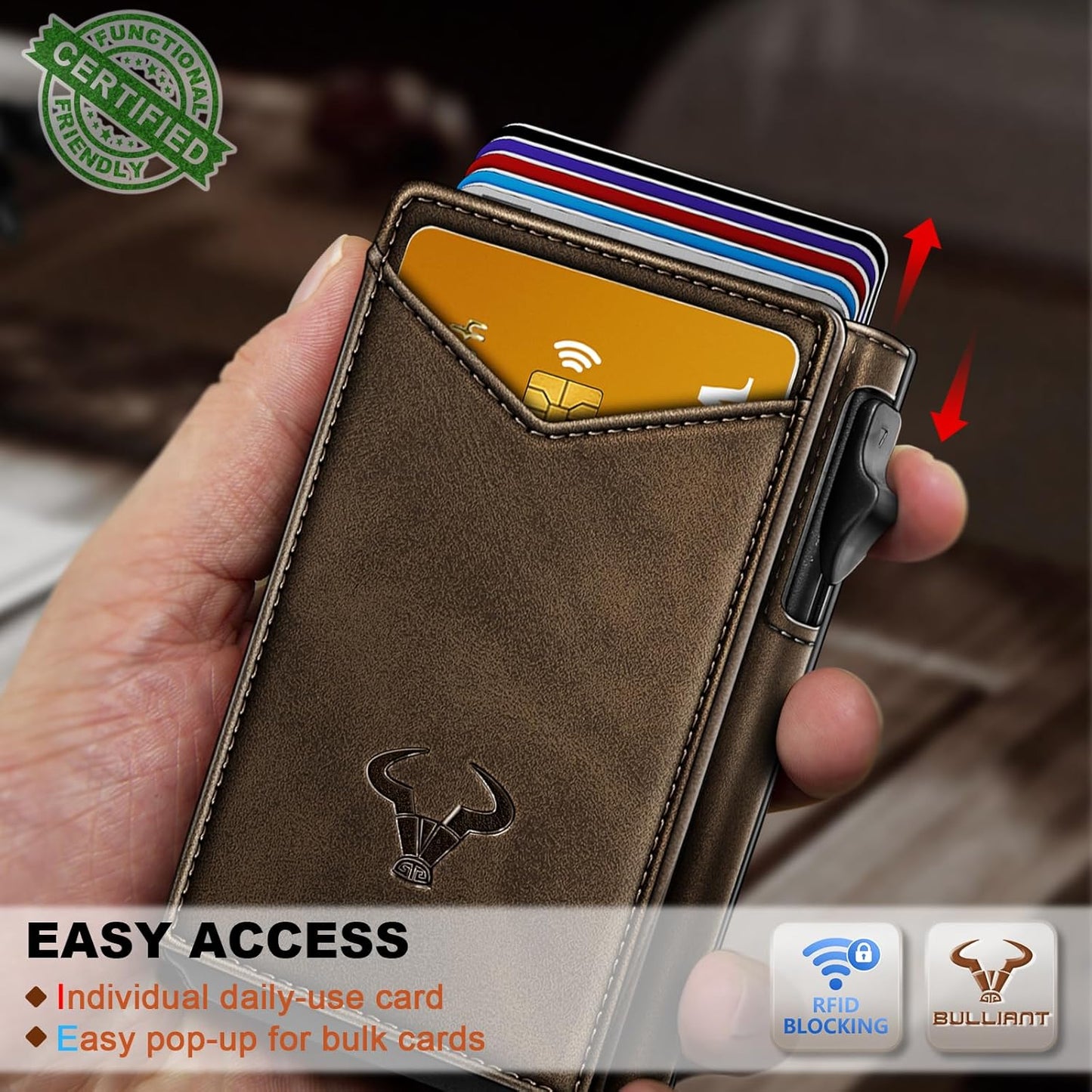 BULLIANT Men Wallet,Magnetic Metal Wallet Money Clip 9Cards Pop-up Acc