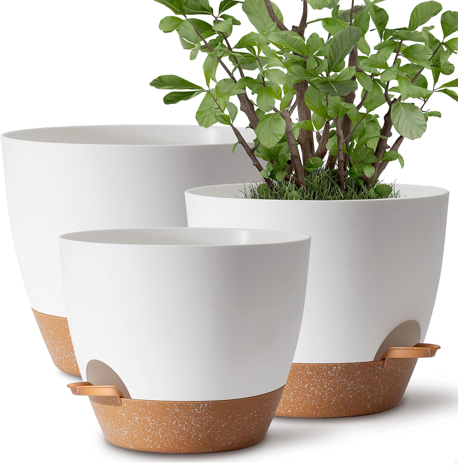 Plant Pots 12/10/9 inch Set of 3, Self Watering Flower Pots Indoor Out