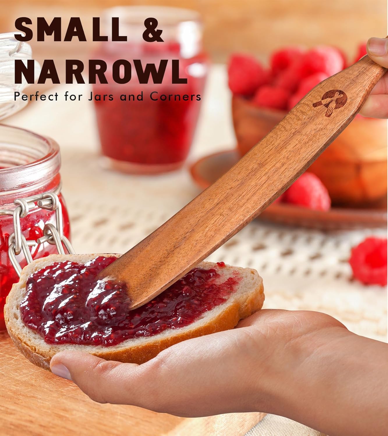 Skinny Spurtle for Sourdough Starter, Mixing, Reaching Bottom of Jar, Dough Whisk, Natural from High Moist Resistance Teak, Spurtles Kitchen Tools Wooden Kitchen Utensils for NonStick Cookware