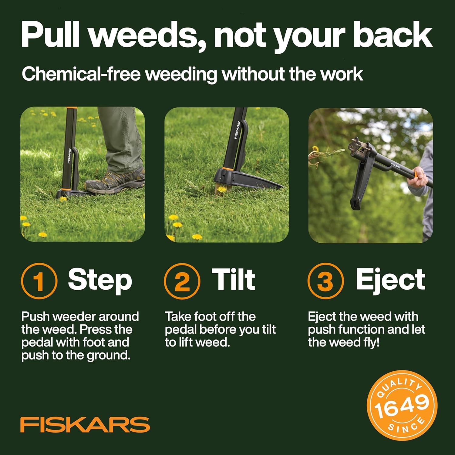 Fiskars 4-Claw Stand Up Weed Puller Tool, Gardening Hand Weeding Tool 