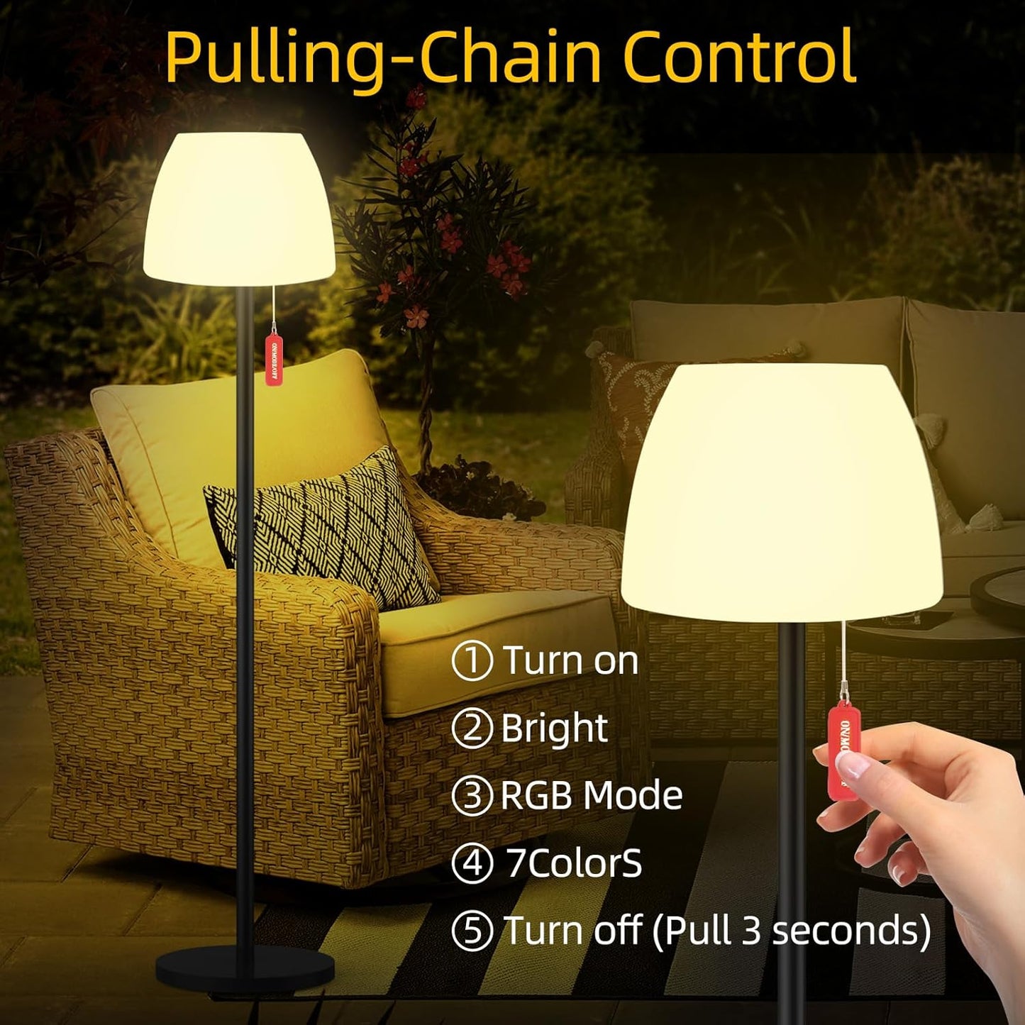Qnkaa Outdoor Floor Lamp Solar Outdoor Lamps for Patio Waterproof Shower Lamp,LED Cordless Floor Lamp with Light Sensor,Rechargeable Dimmable Floor Lamp Warm White+RGB Solar Lamp for for Garden