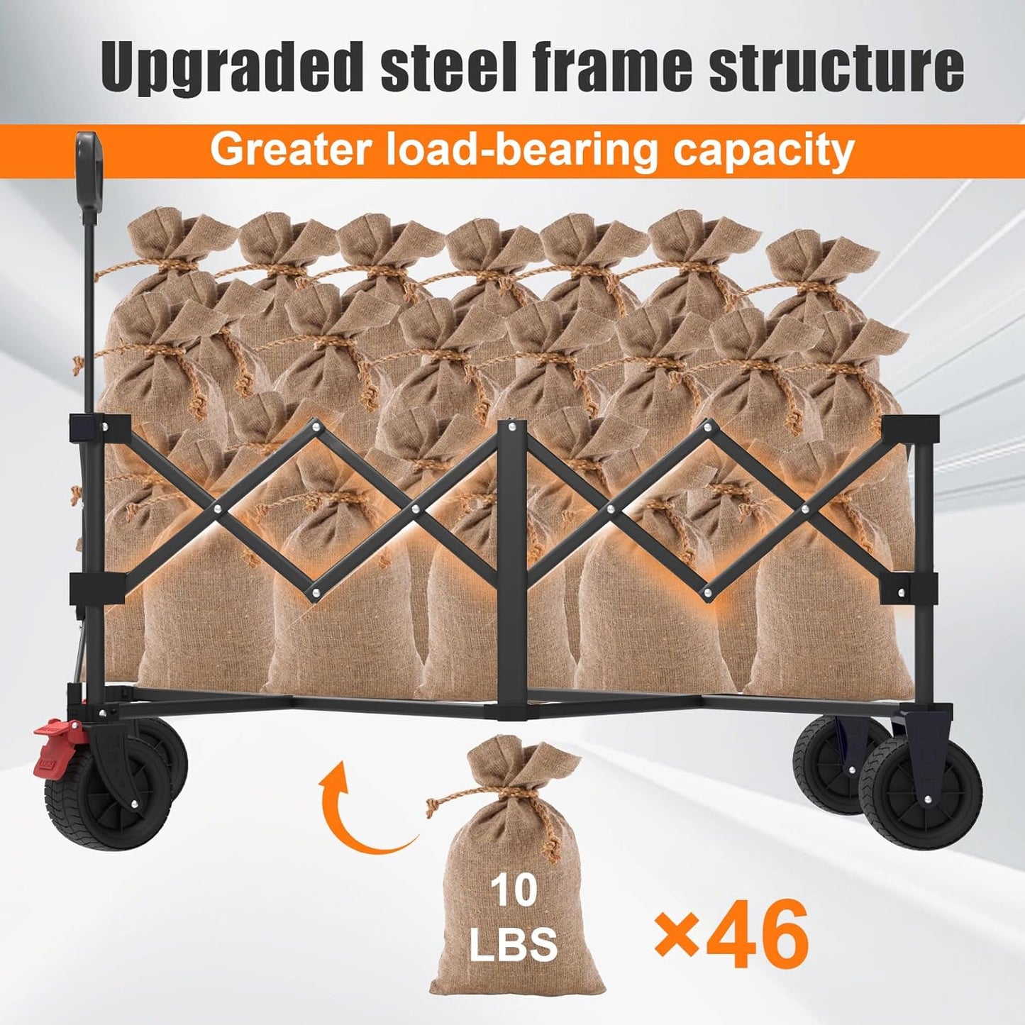 41" L Collapsible Large Wagon Cart Foldable, 460LB Weight Capacity 220