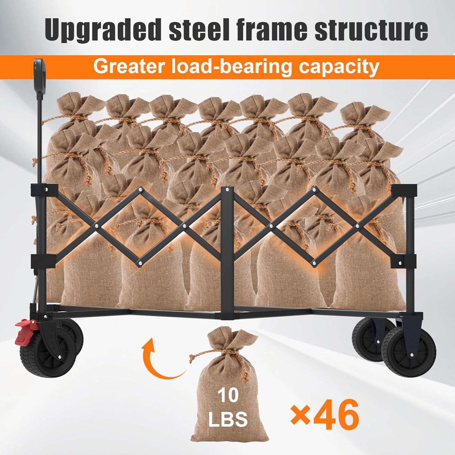41" L Collapsible Large Wagon Cart Foldable, 460LB Weight Capacity 220