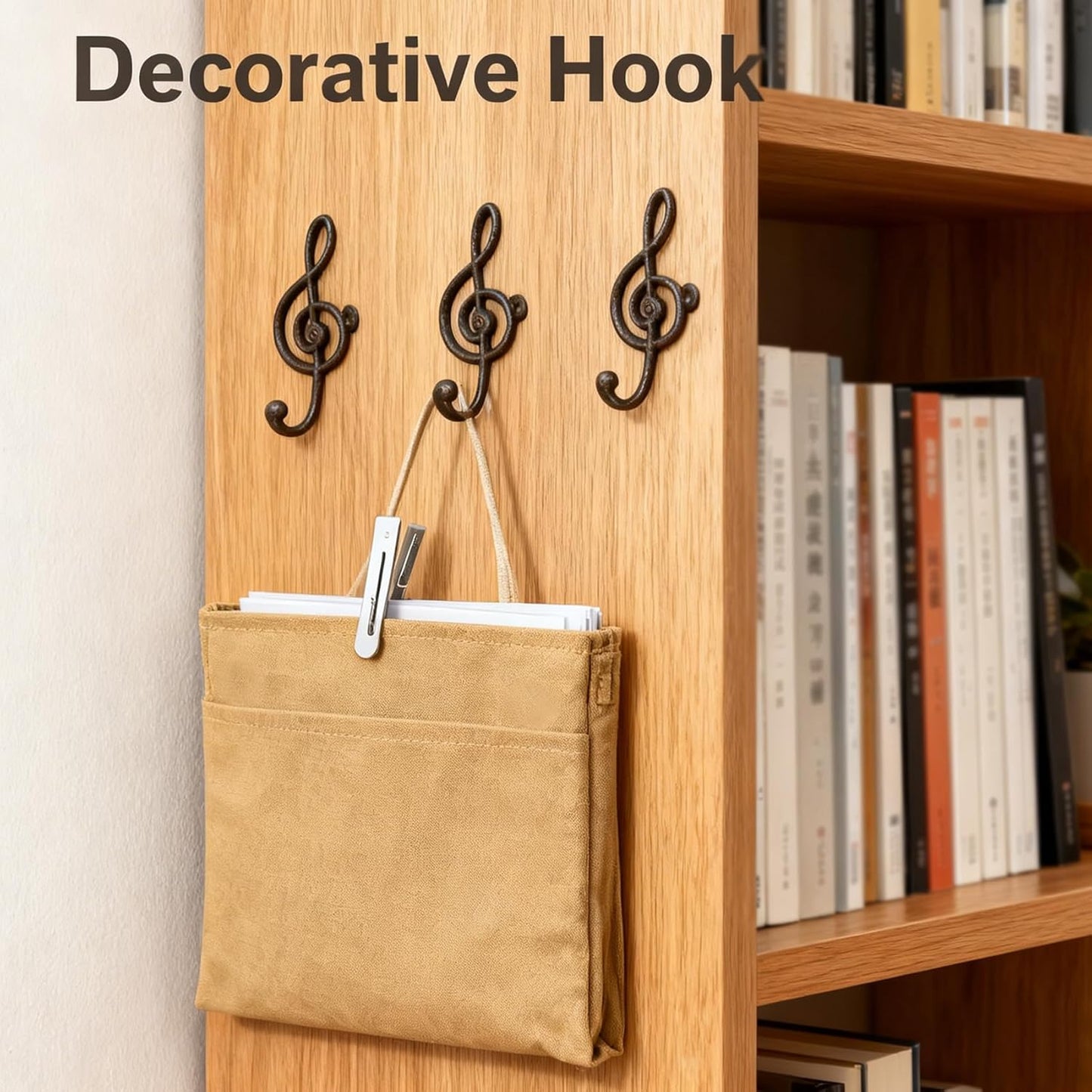2 Pack Decorative Wall Hook, Music Note Wall Hooks, Black Cast Iron Single Hook for Home Kitchen Outdoor Garden Hanging Clothes Caps Bags Coats Daily Tools Planter, 6.3"X2.75"