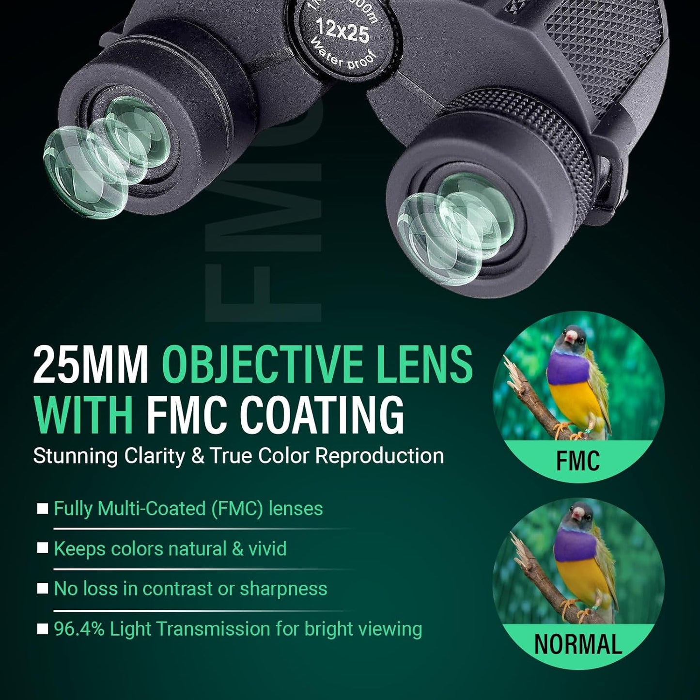 Binocular with Travel case,12x25 Compact Binocular for Adult, Kids - Long Distance View - Hunting, Waterproof Birdwatching, Camping, Sporting