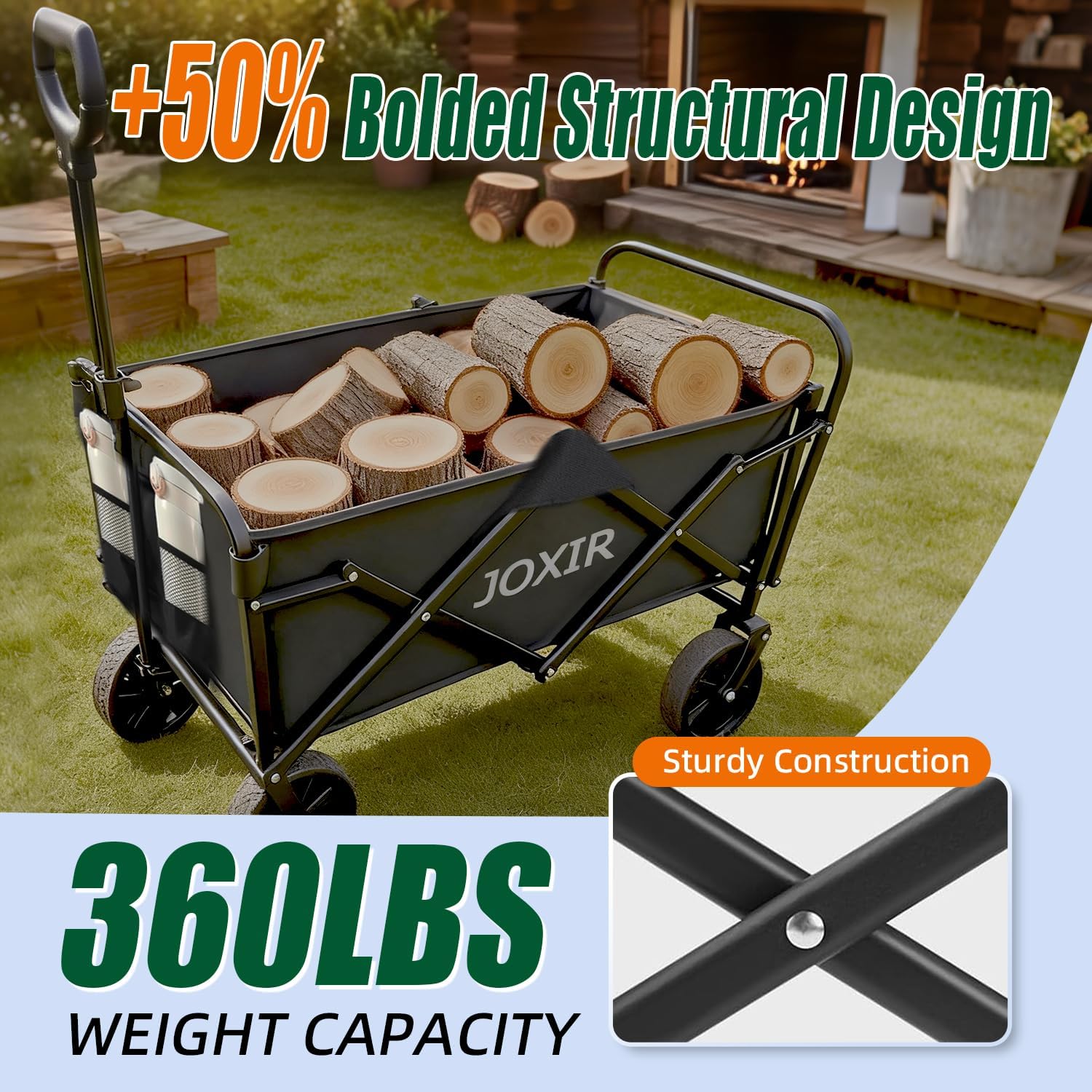 Collapsible Wagon Cart Foldable 120L 360lbs Capacity, Lightweight Port
