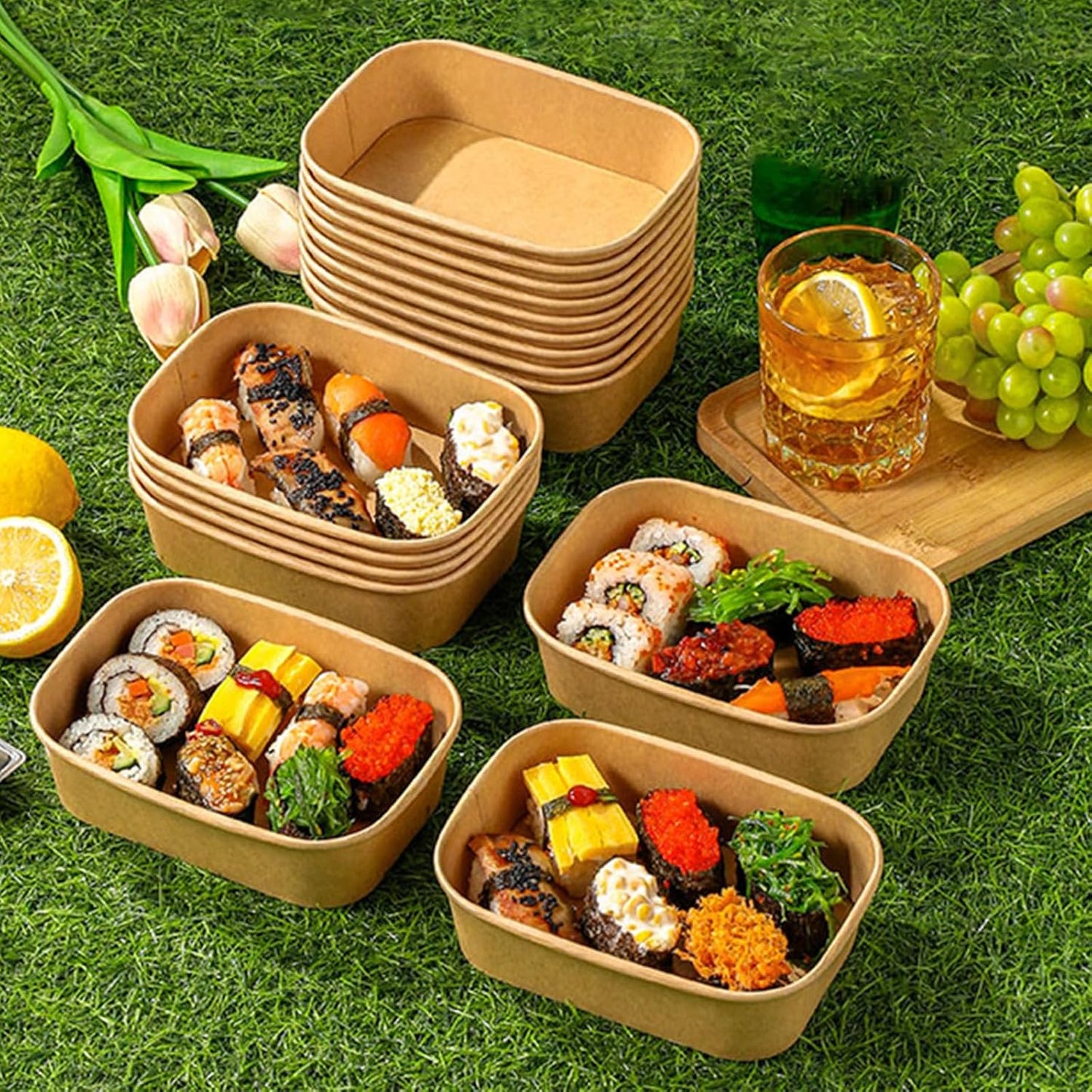 50-Pack 29oz Disposable Kraft Paper Bowls【with Lids and Forks】,Meal Prep Containers Disposable To go Food Containers for Easter Parties Take Out Containers, Microwave Safe for Hot/Cold Food