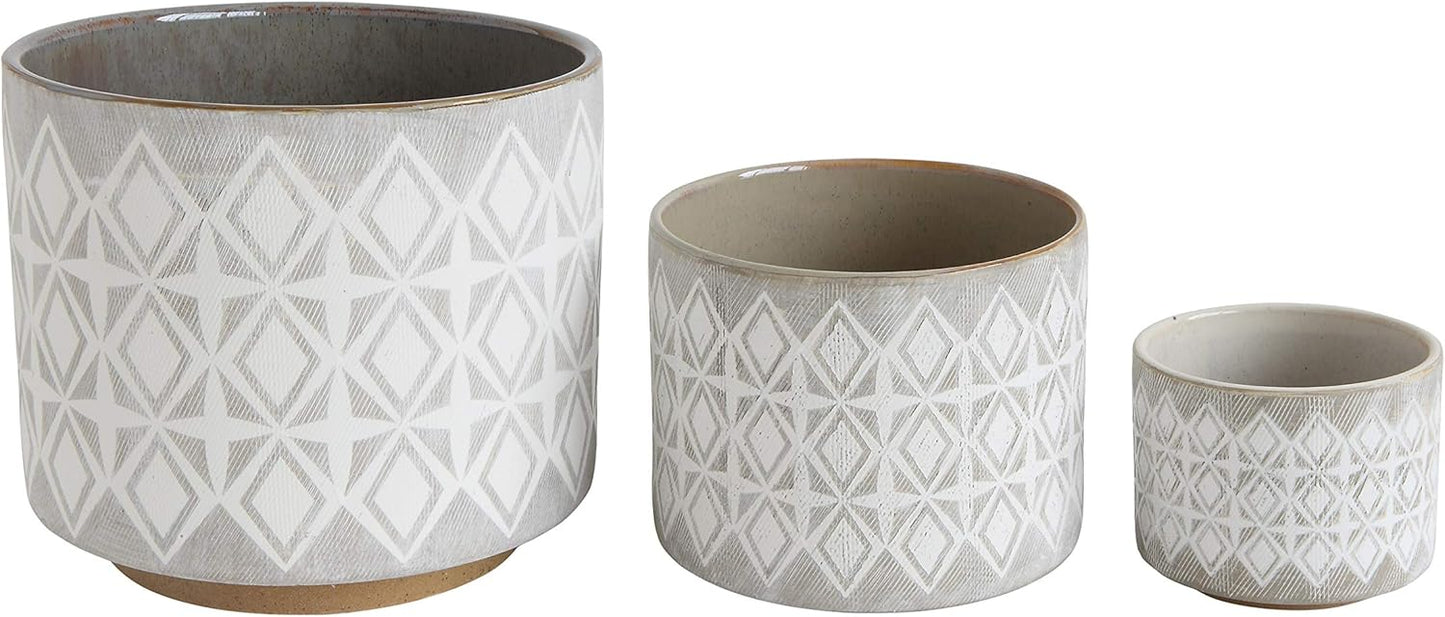 Creative Co-Op Grey & White Stoneware Pots (Set of 3 Sizes)
