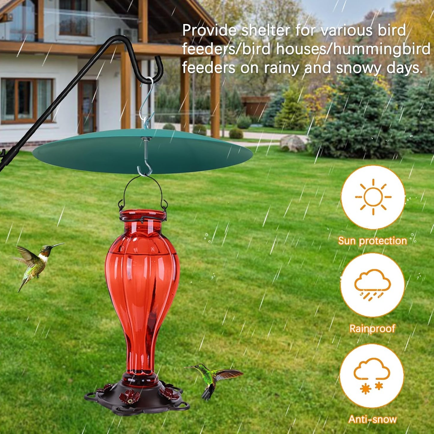 Squirrel Baffle Shield, 13 inch Metal Hummingbird Feeders Rain Guard Cover for Bird Houses 2 Pack
