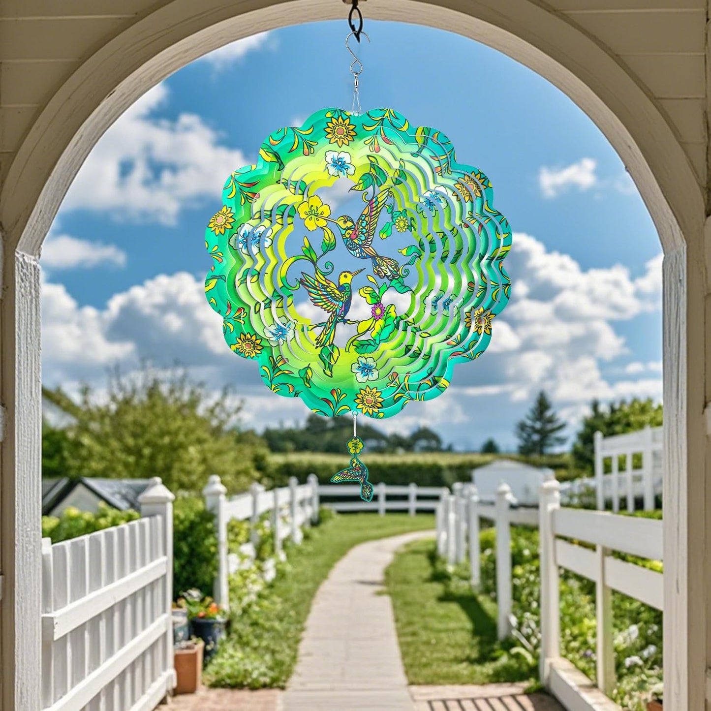 Charming Hummingbird Wind Spinner-12 Inch Stainless Steel Decoration for Outside with Bright Colors, Safe Edges and Unique Design, Great Gifts for Mom/Ladies, Doubles as Scare Birds Away