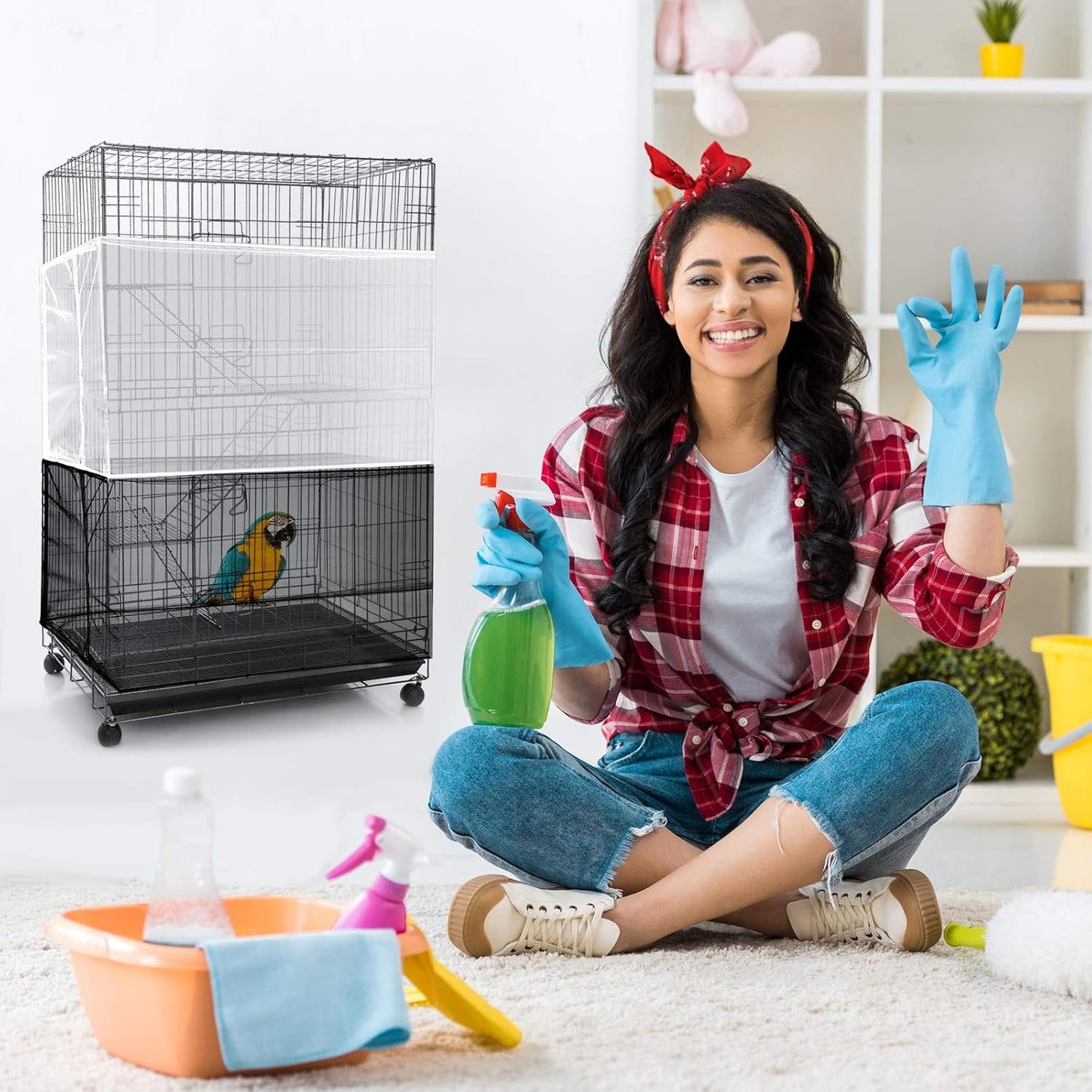 3 Pieces Large Adjustable Bird Cage Cover Seed Feather Catcher Birdcag