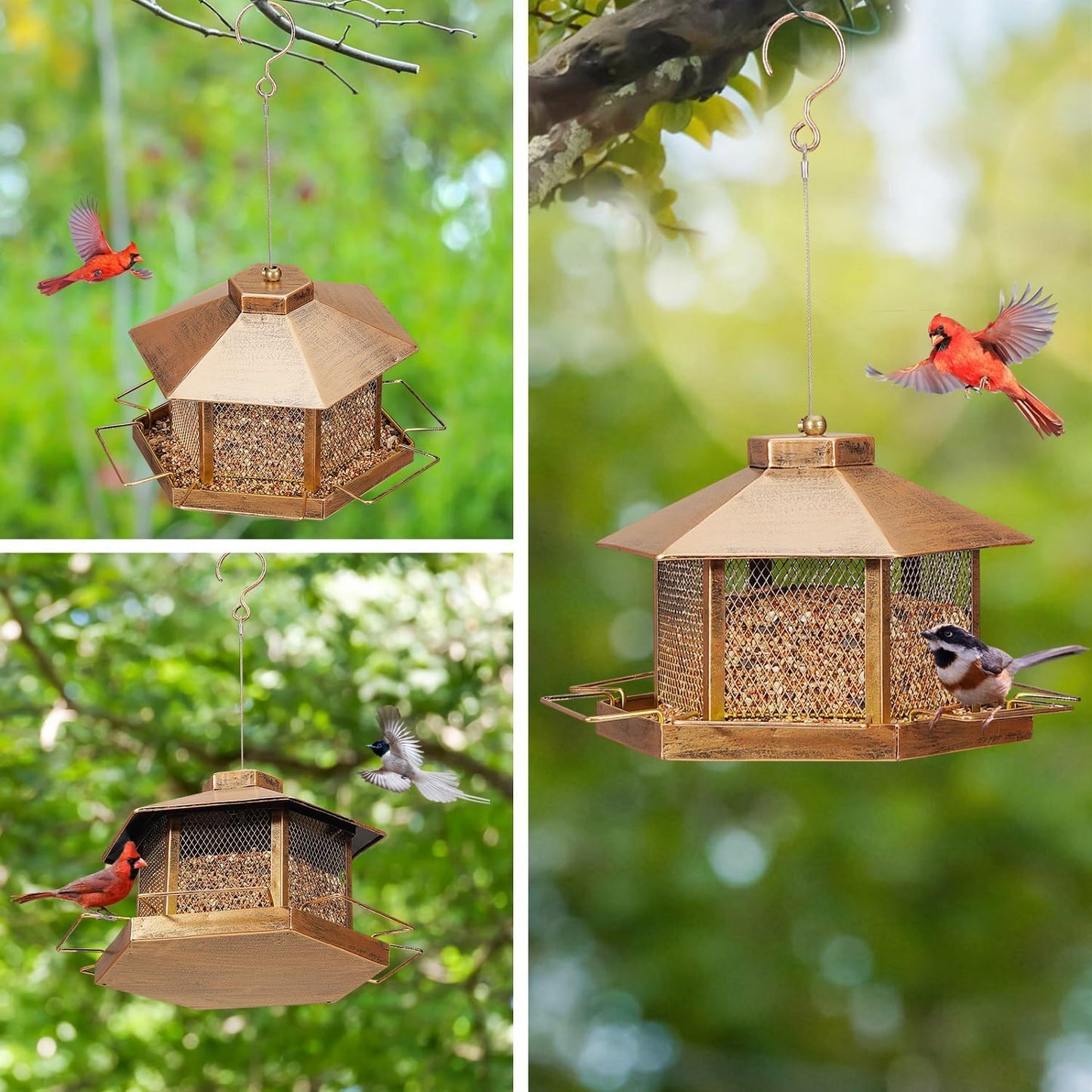 Metal Bird Feeder for Outdoor Hanging, 4.6LB Large Capacity, Garden De