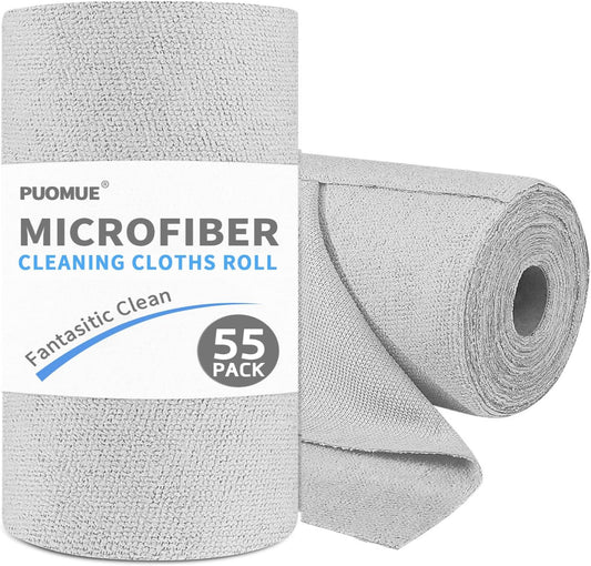 55 Pack Microfiber Cleaning Cloth Roll, Tear Away Reusable Towels, 11"