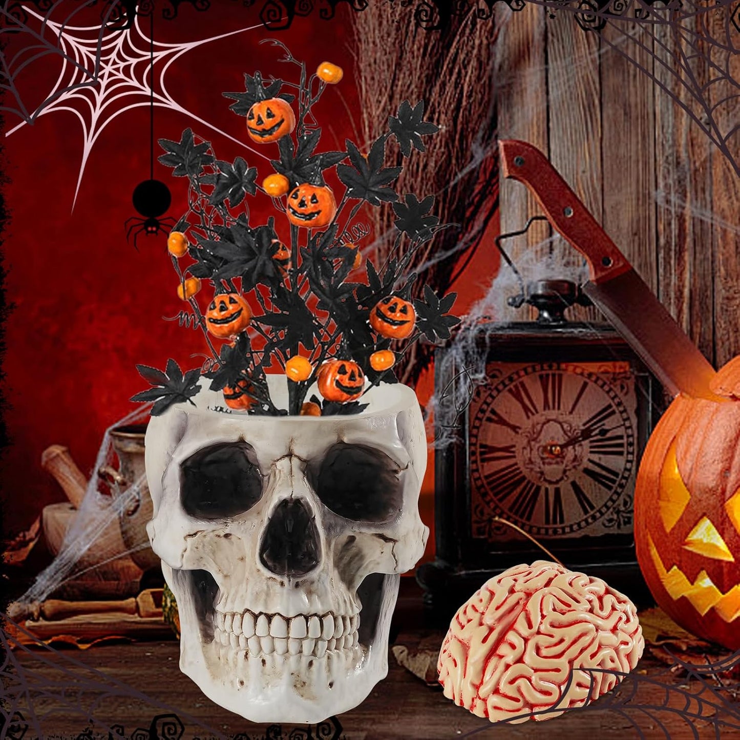 Skull Bowl, Halloween Skull Candy Dish, Human Head Flower Pot Planter Bowl, Resin Skull Head With Brain for Halloween Christmas Candy Servers