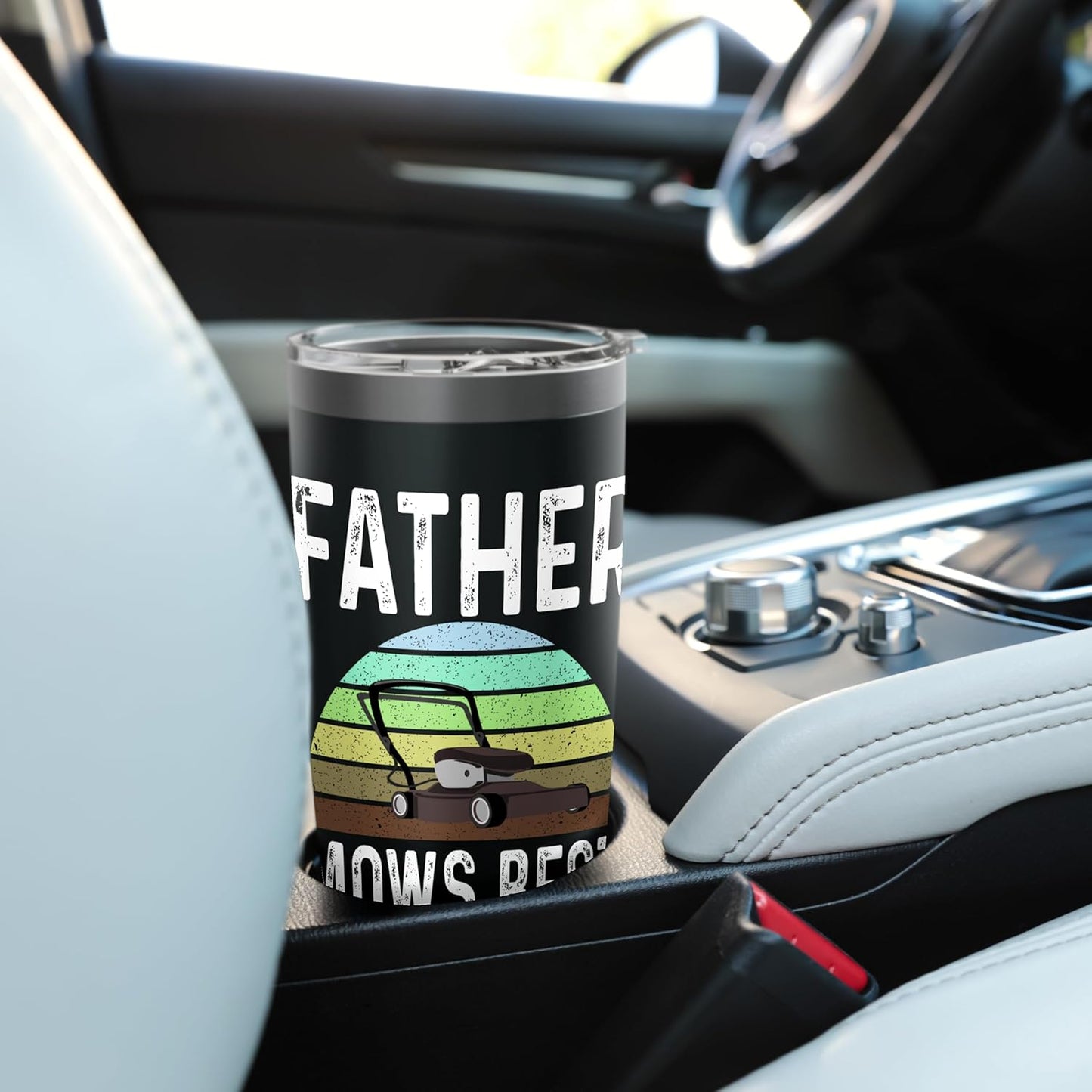 Funny Father Mows Best Lawn Care Grass Mowing Lawn Mower Dad Stainless Steel Insulated Tumbler