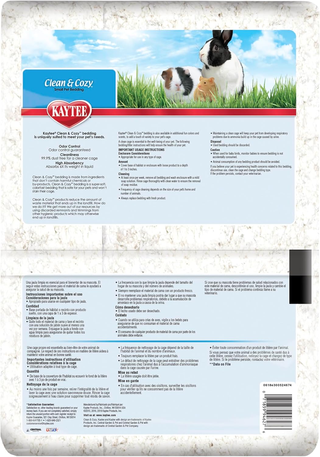 Kaytee Clean & Cozy White Paper Bedding, Made for Small Animals, 49.2 