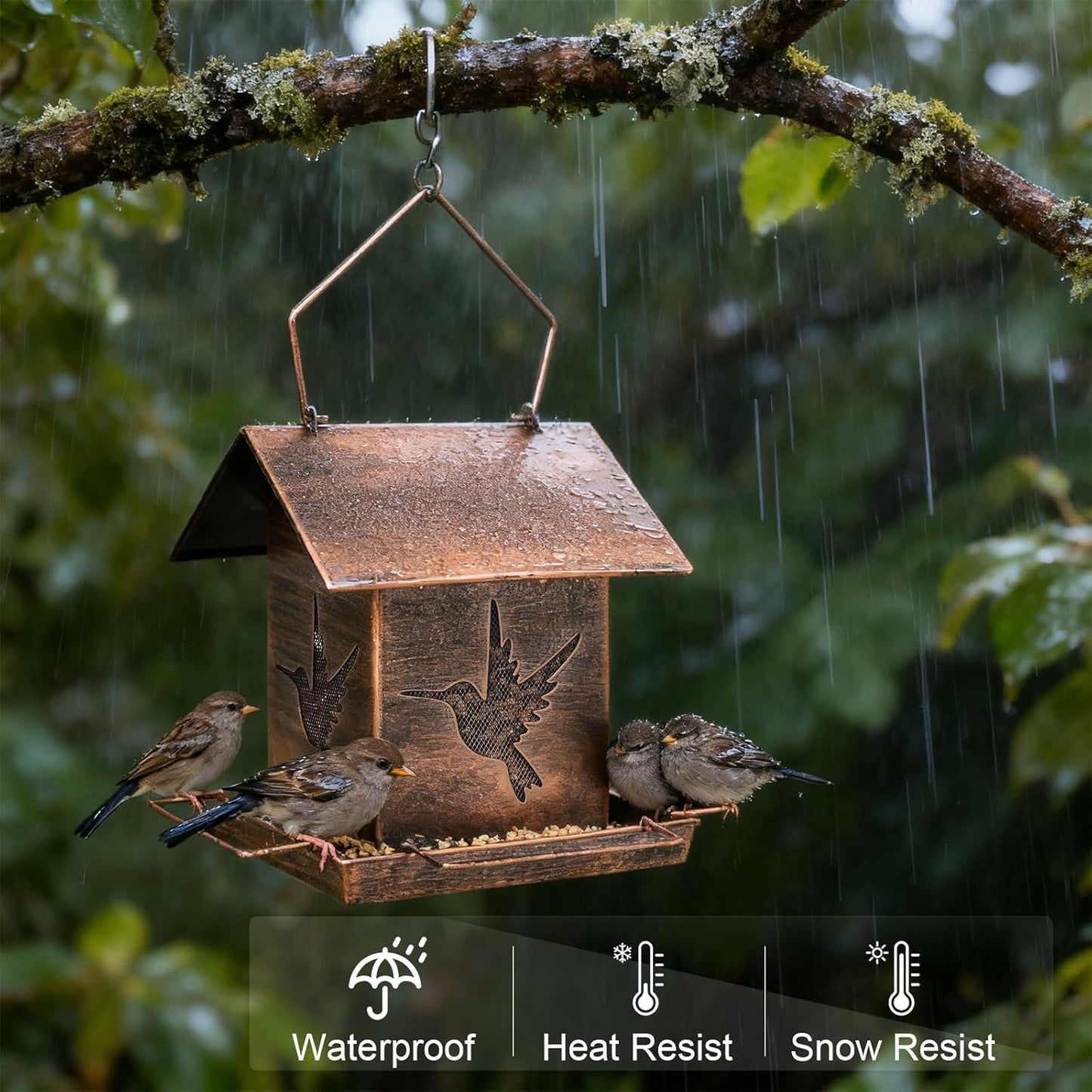 Vintage Metal Bird Feeders, Unique Design Bird Feeder for Outside Squirrel Proof, Attracting Wild Birds, Bronze