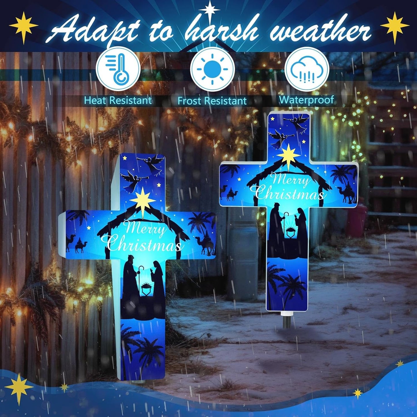 Yousoontic Outdoor Nativity Scene Solar Lighted Religious Christmas Garden Stake Nativity Scene Yard Decorations Solar Light up Holy Night Cross Stake Decor for Christmas Outside Patio Yard(Classic)