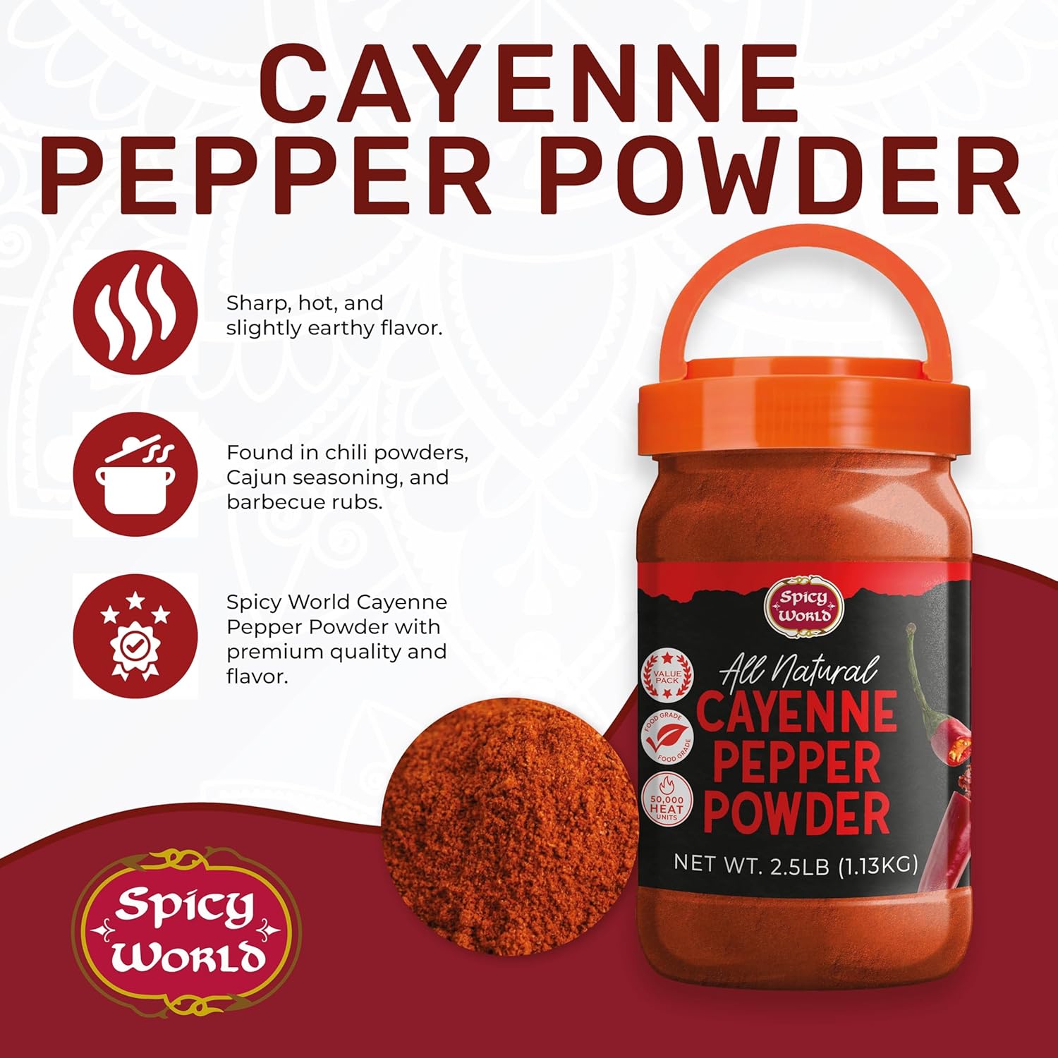 Cayenne Pepper Powder 2.5LB Jar - 50,000 SHU, Gluten Free, All Natural