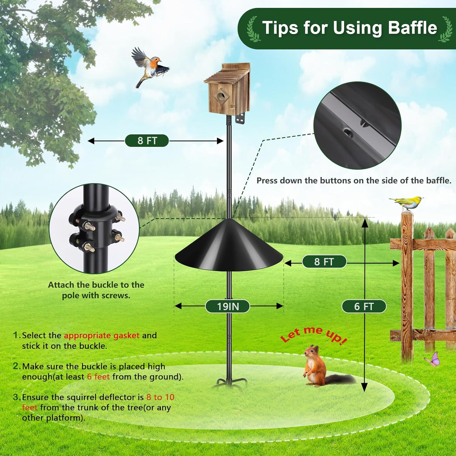 Gtongoko 19 Inch Squirrel Baffle for Bird Feeder Pole Squirrel Guards 