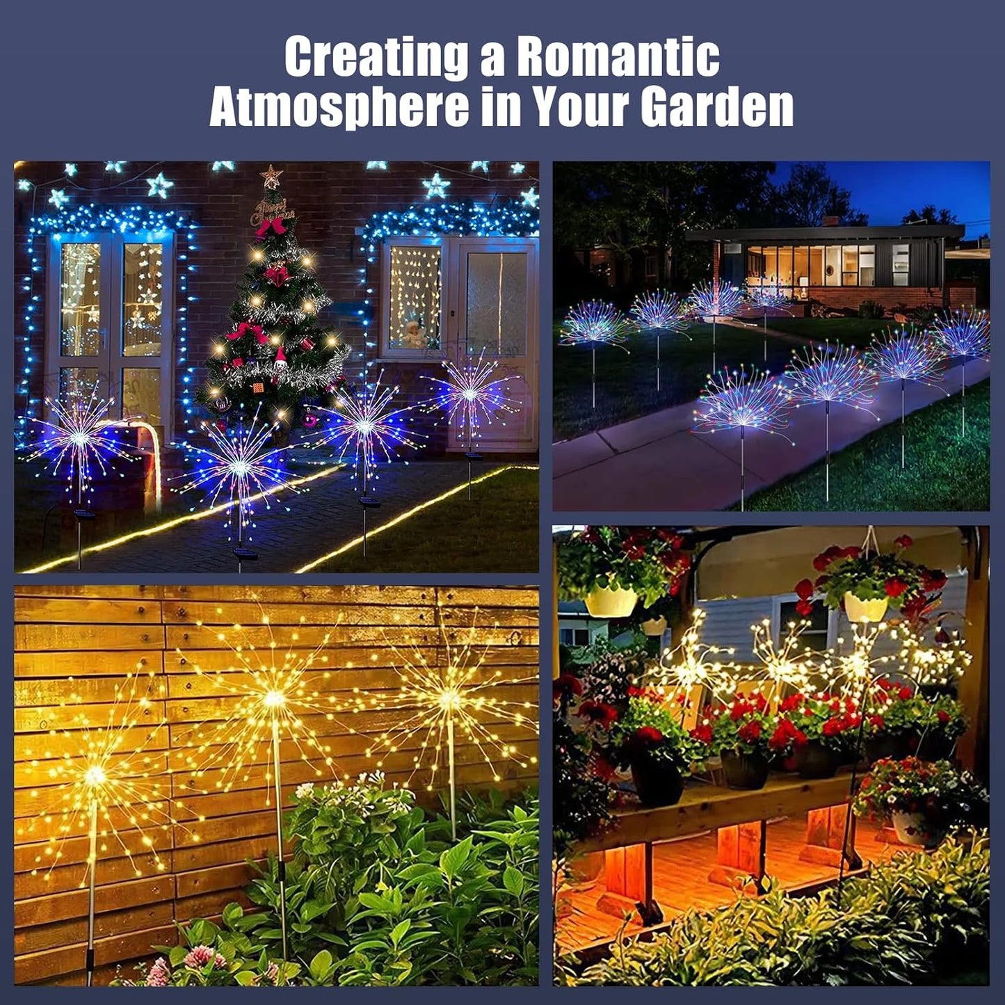 Outdoor Solar Garden Lights, 120 LEDs 8 Lighting Modes 6 Packs Waterpr