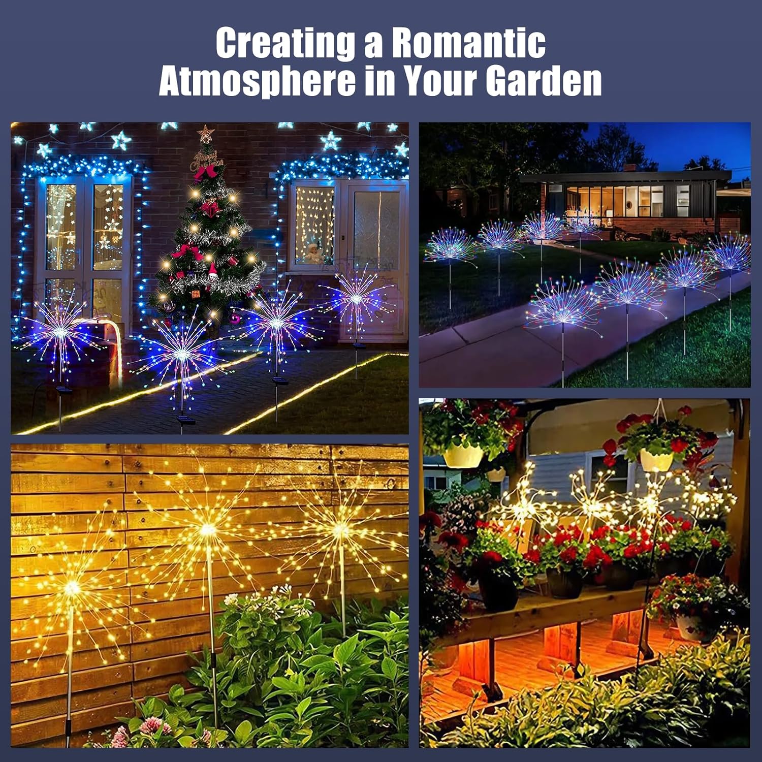 Outdoor Solar Garden Lights, 120 LEDs 8 Lighting Modes 6 Packs Waterpr