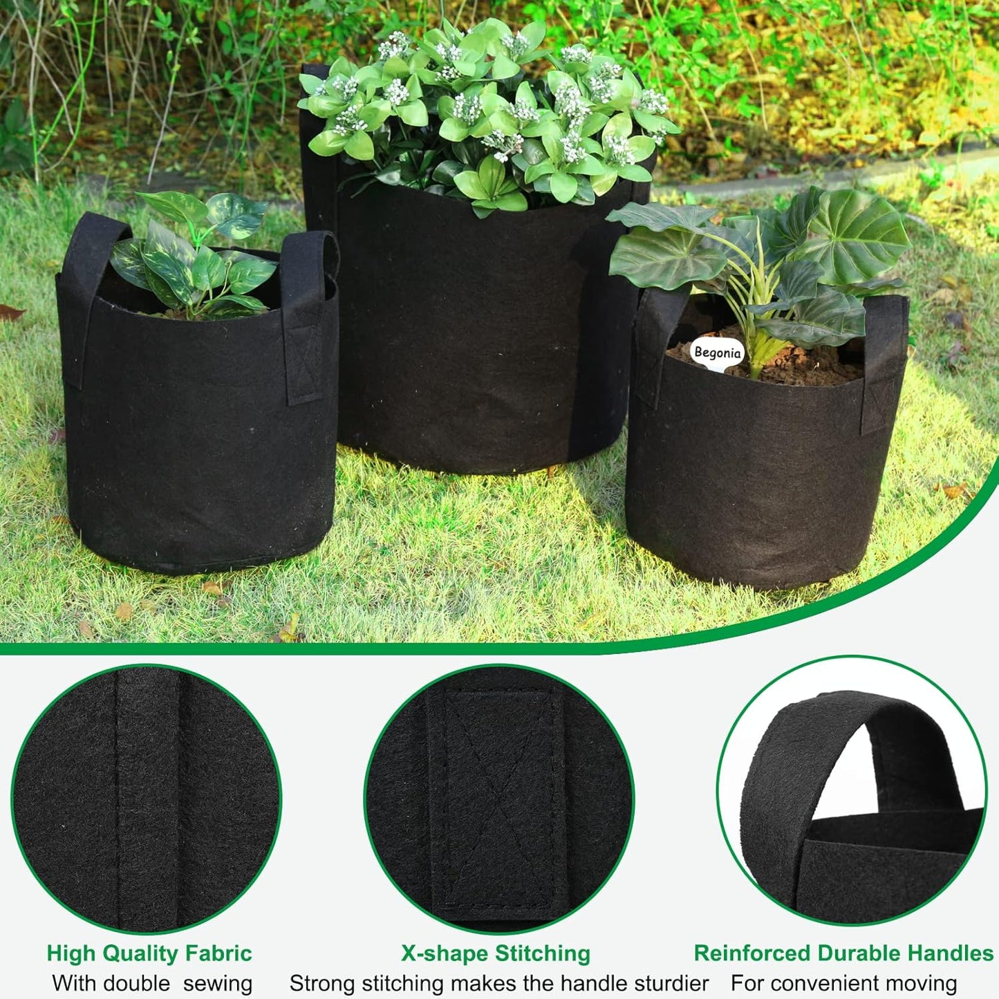 JERIA 12-Pack 5 Gallon Grow Bags, 300G Thickened Nonwoven Garden Pots,
