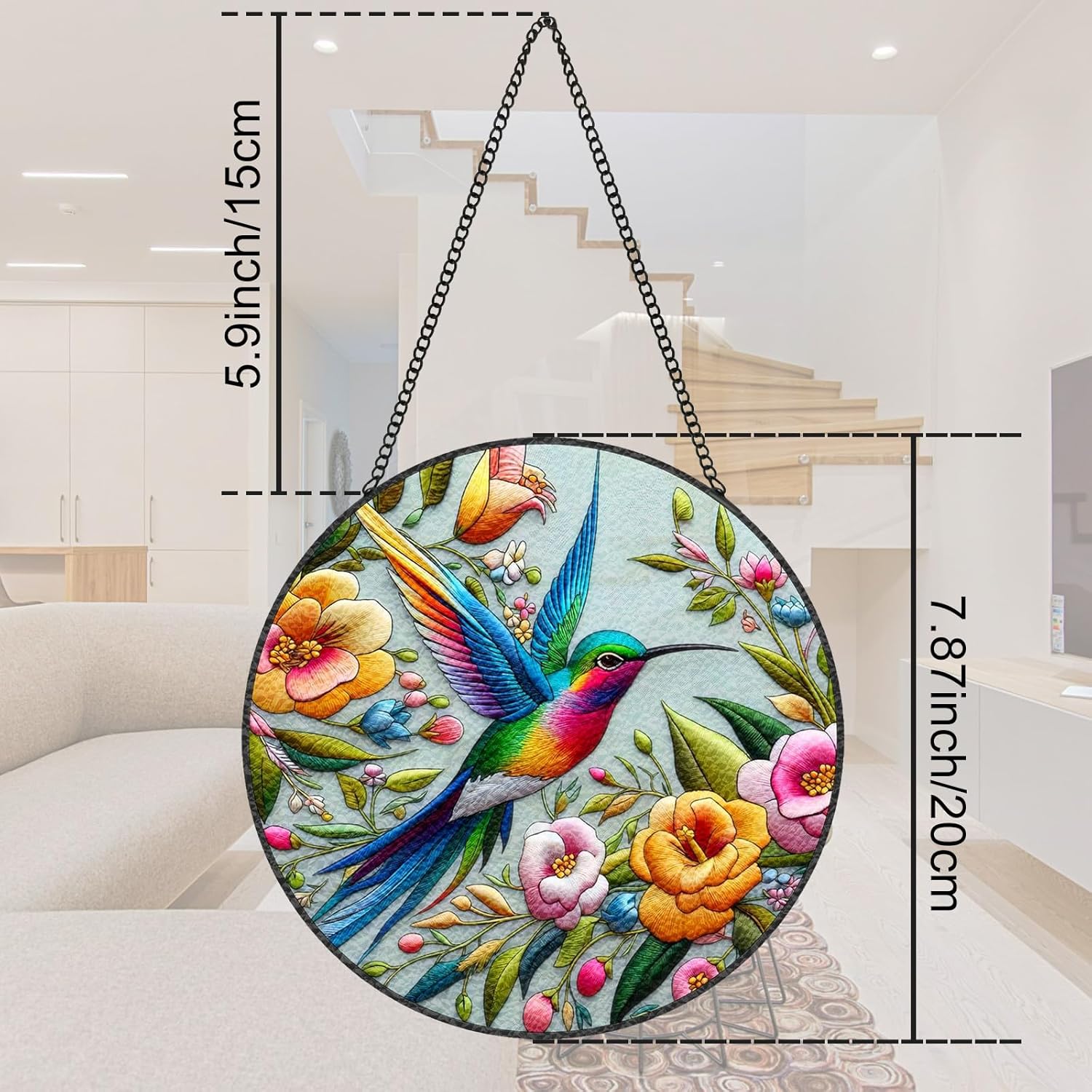 Hummingbird Suncatcher Stained Glass Window Hanging Design of 7.8''Hum