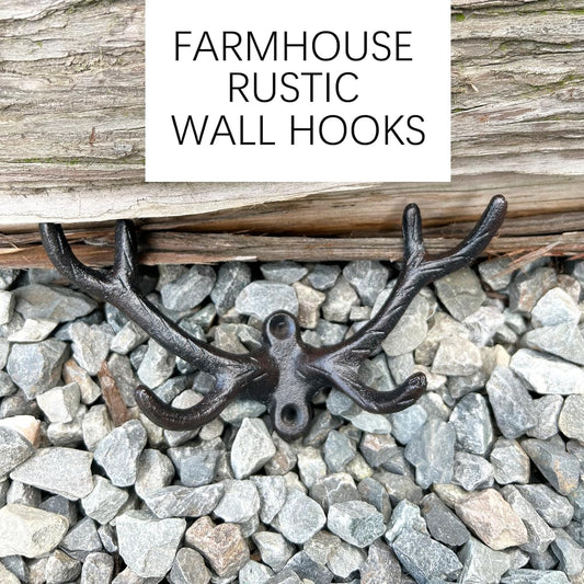 KiaoTime Vintage Cast Iron Deer Antlers Wall Coat Hooks Hanger Rack Wa