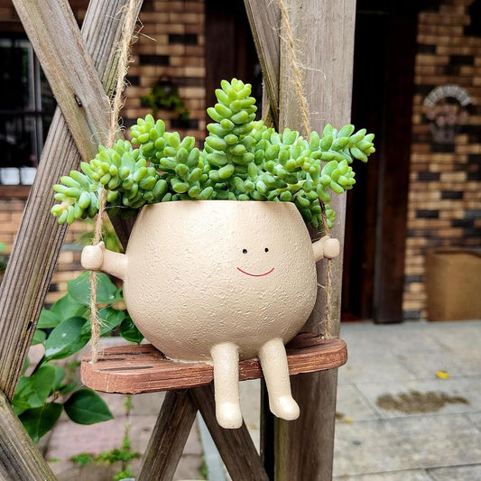 plplaaoo Swing Face Planter Pot, Hanging Planters for Indoor Plants, Swing Face Planter Pot Exquisite Lovely Unique Resin Hanging Planter with Rope for Plants Succulent