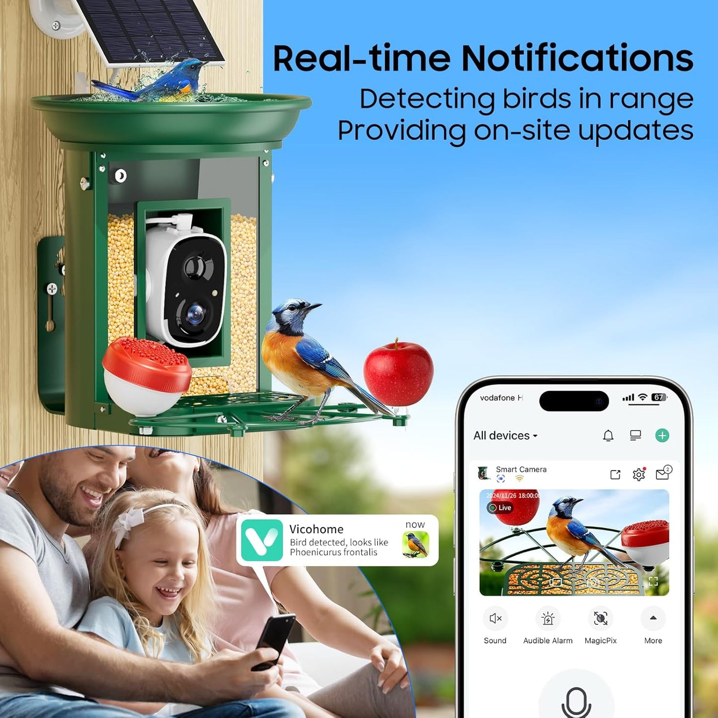 Bird Feeder with Camera,Camii Metal Birdfeeder 2K hd Cameras Birds Species Identified Solar Power Auto Capture Bird & Motion Detection for Video Cameras BirdFeeders for Birds Lovers
