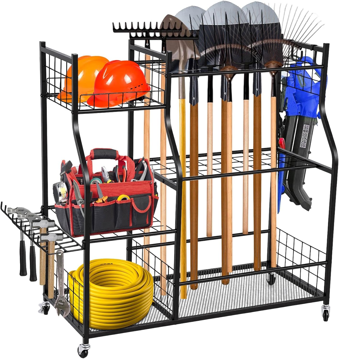 Garden Tool Organizer Rolling Cart Large Capacity Rust-Resistant Metal