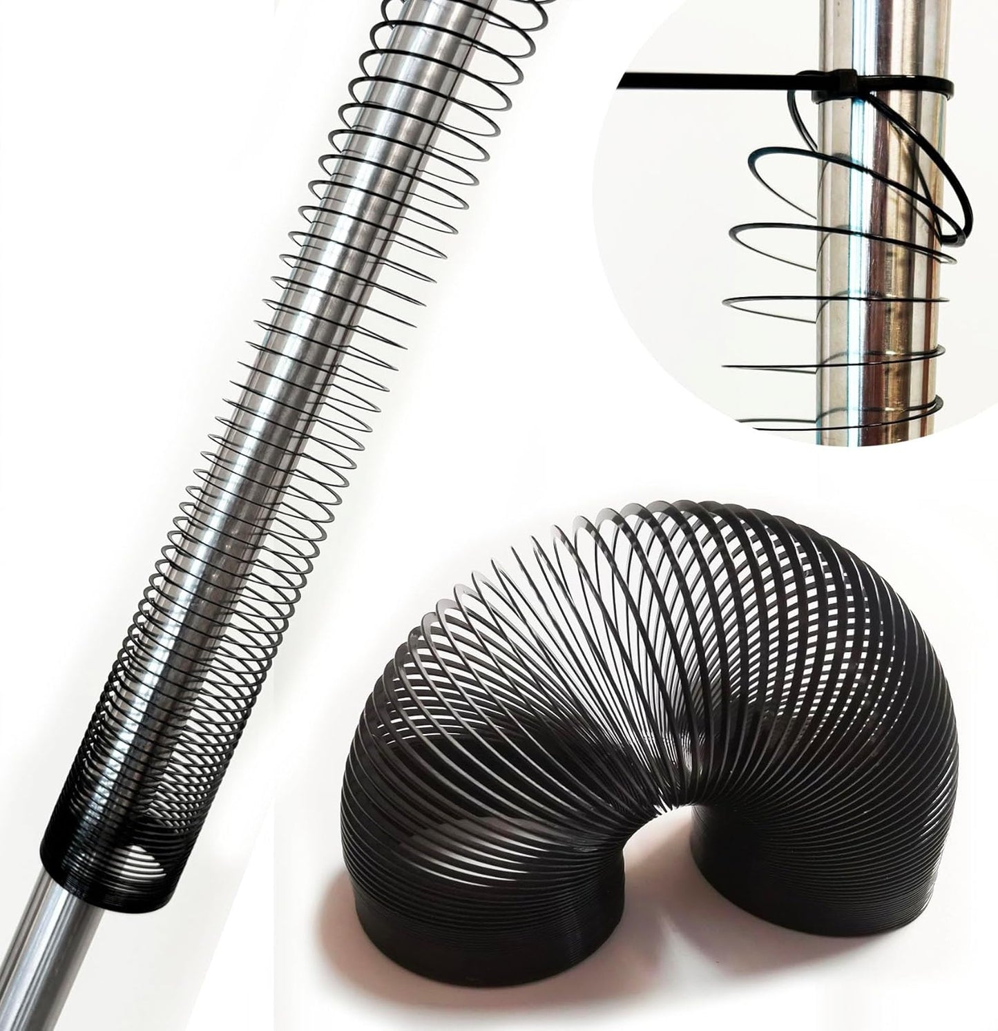 2 Pieces Squirrel Proof Metal Spring Barrier Device Spring Guard Baffle Accessories Outdoor Bird Feeder Protects Hanging Spring Type Coil Poles Raccoon Proof (Black)