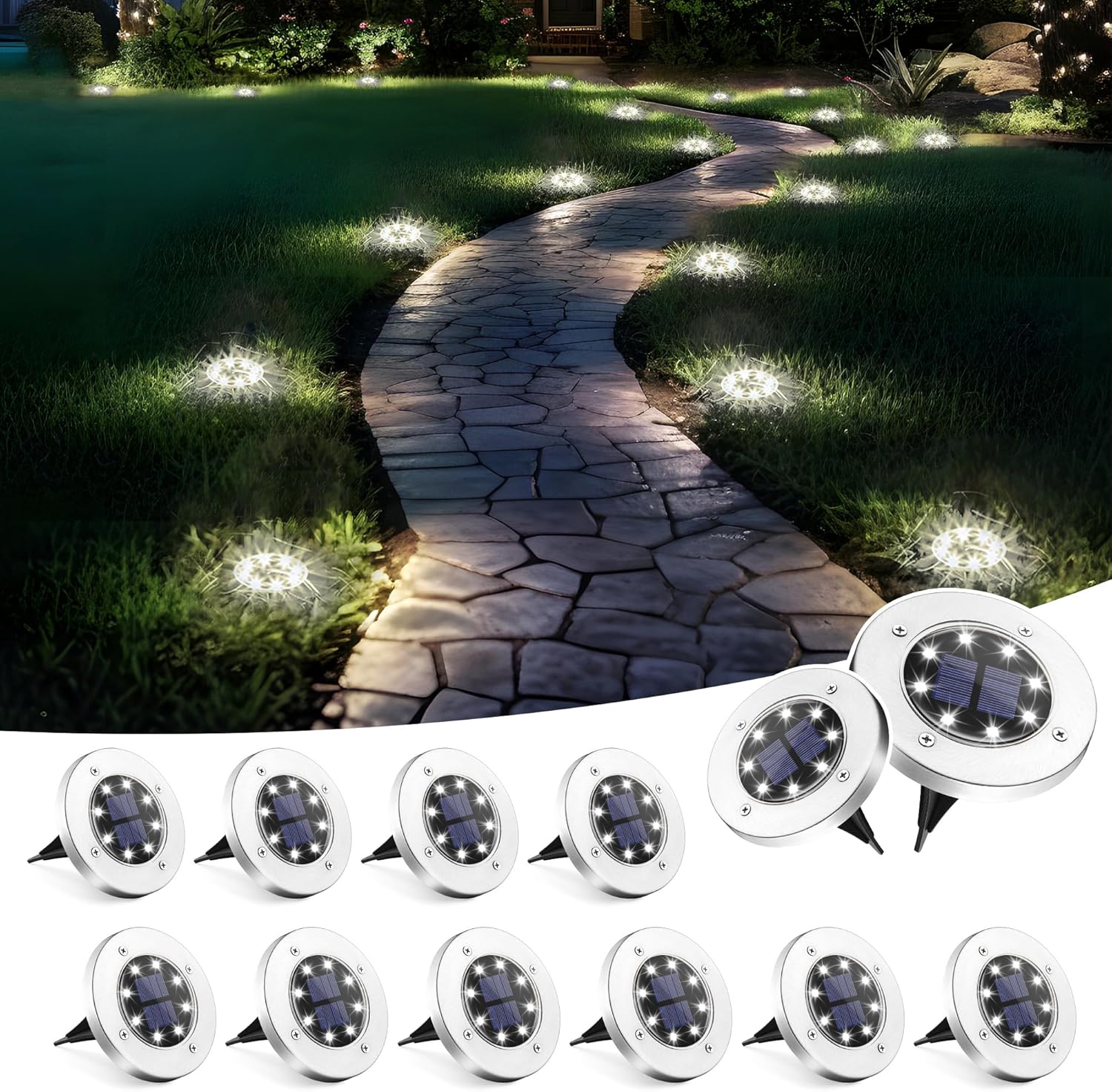 SOLPEX Solar Lights Outdoor Waterproof, 12 Pack Solar Ground Lights, S