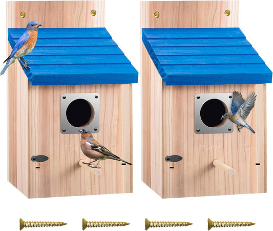 Dreyoo 2 Pack Cedar Bluebird Box Houses for Outside, 1-1/2'' Entrance 