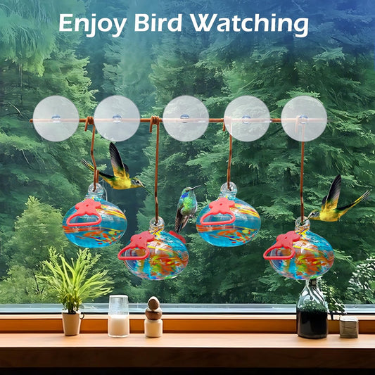 Window Hummingbird Feeder with Suction Cups,Hand-Blown Glass Hummingbi