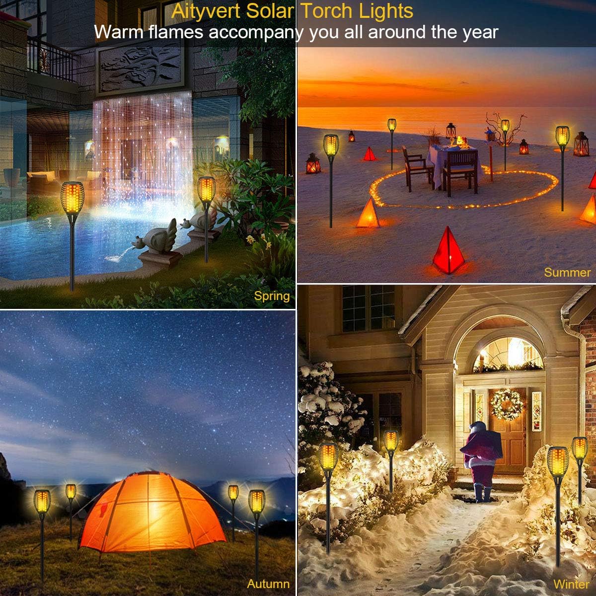 Aityvert Solar Torch Lights, 43" Flickering Flames 96LED Larger & High