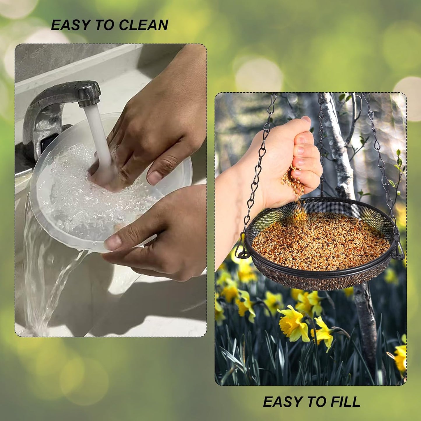 2-in-1 Set Hanging Bird Feeder and Bath for Outdoor, Small Metal Tray Perfect for Attracting Bird