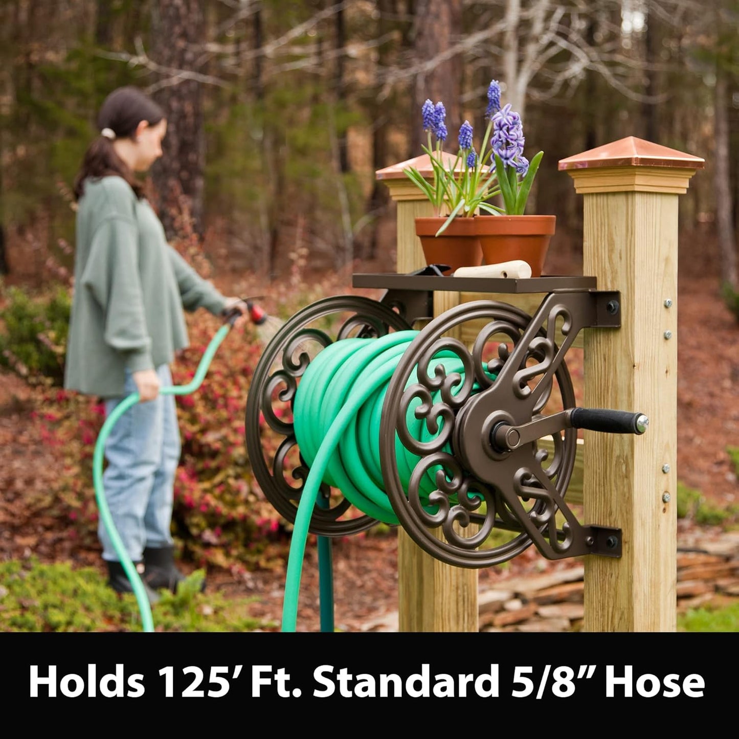 Liberty Garden 708 Steel Decorative Wall Mount Garden Hose Reel, Holds