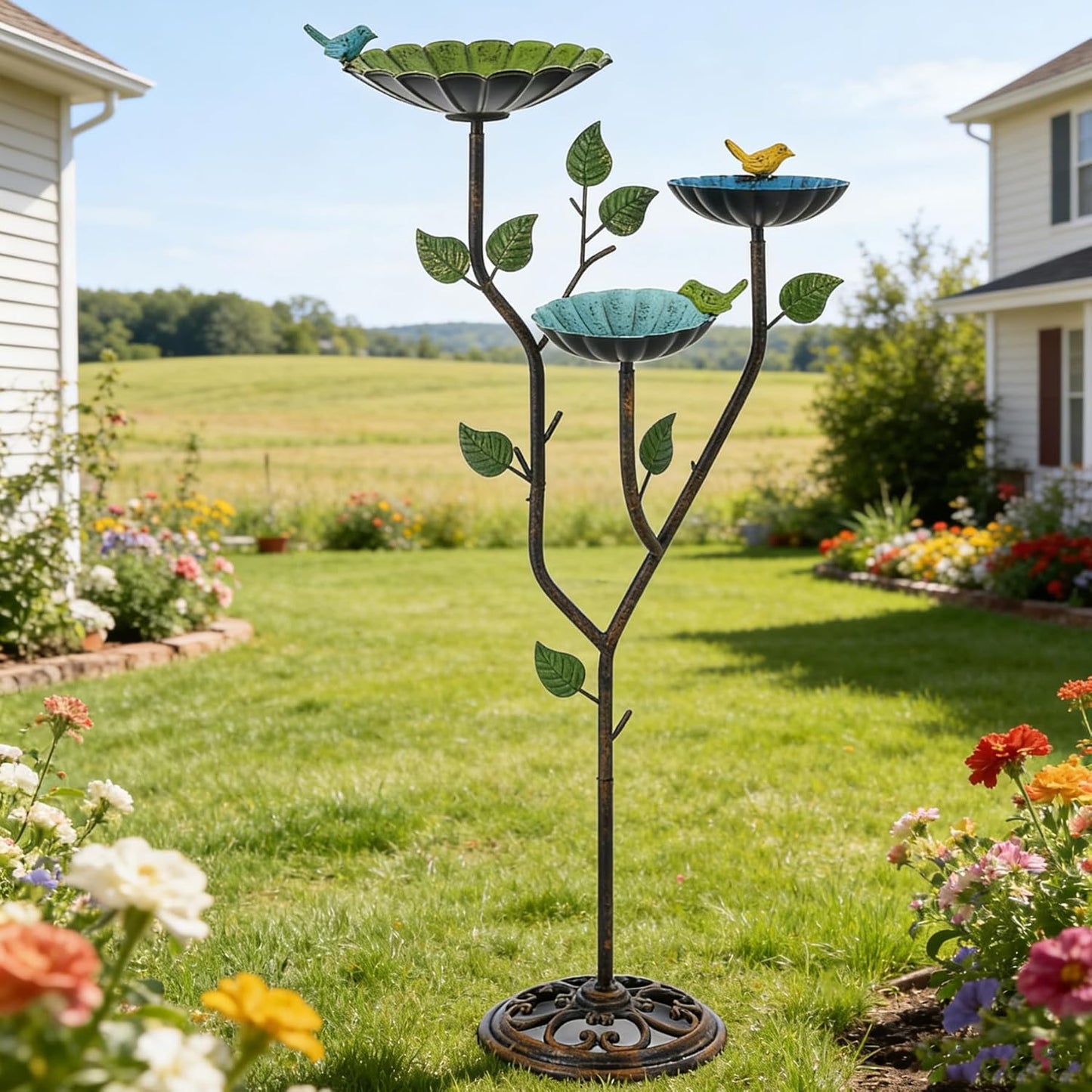 37" H Metal Bird Baths for Outdoors, Bird Bath for Outside, 3-in-1 Pedestal Bird Feeder & Bird Baths for Outdoors, Garden, Lawn, Yard Decor